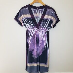 Mi Manchi Y2K Purple Kimono Babydoll Dress Sz S Floral Paisley Boho Preppy Fairy